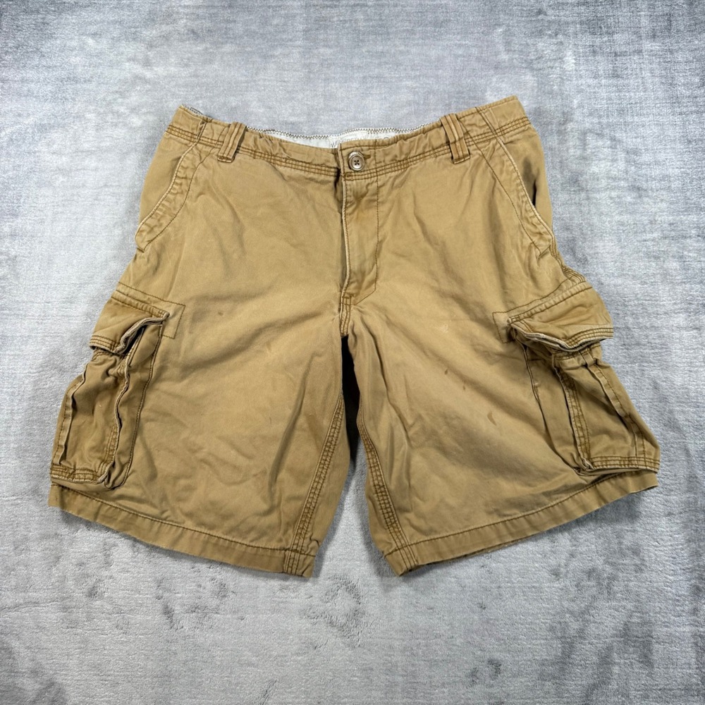 Aeropostale Shorts Mens 36 Tan Khaki Heavy Cotton Baggy Cargo Utility Y2K